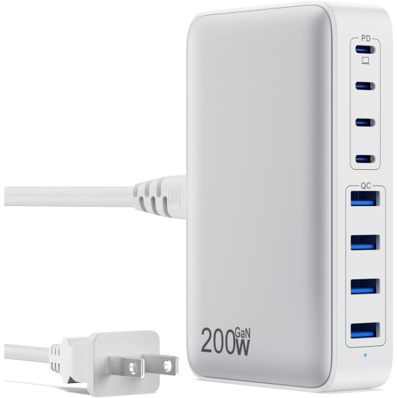 USB C Charger 200W USB C Charger Block,Upgraded GaN III 8-Port Fast Charging Station Hub,PD 65W Laptop Charging Adapter Compatible with MacBook Pro/Air,DELL,Steam Deck,iPhone 16/15