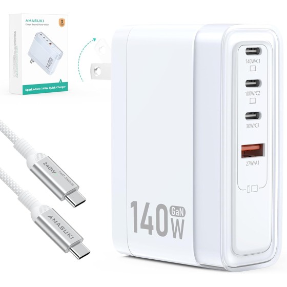 SparkleCore 140W USB C Charger,4-Port 100W Fast Charging Block PD3.1 GaN Cruise Essentials 2026 Travel for Apple MacBook,Laptop,iPhone 17/16 Series,iPad Pro,Samsung,Anker Laptop Po