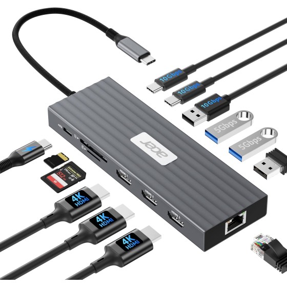 Acer Docking Station 3 Monitors with 3 HDMI, 13-in-1 USB C Hub for Laptop