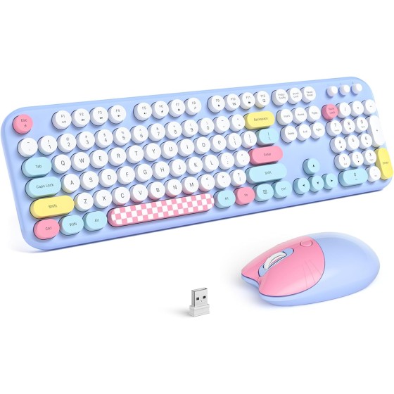 MOFII Wireless Keyboard and Mouse Combo - 2.4GHz Full-Size Retro Typewriter Keyboard with Round Keys, 3 Level Adjustable Optical Mouse, Plug & Play - Compatible with PC/Laptop/Desk